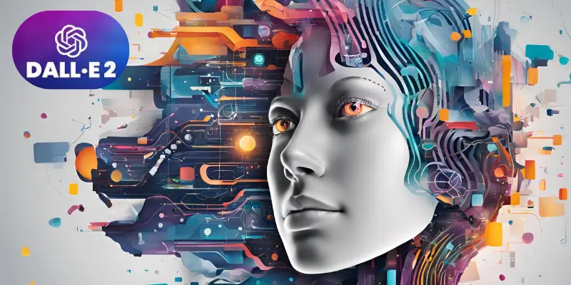 Futuristic digital art blending AI technology with creative content generation