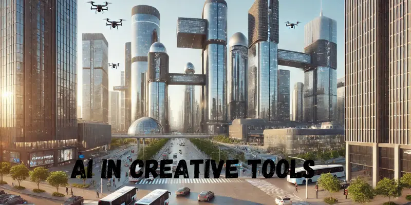 A depiction of AI-powered creative tools helping artists and designers create more efficiently and creatively.