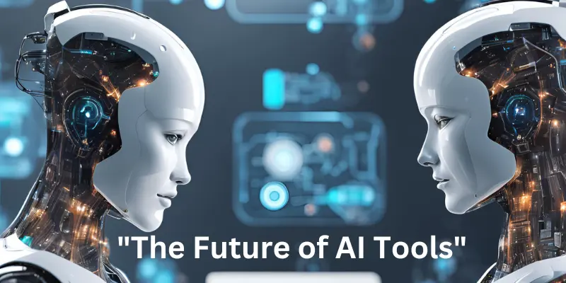 humanoid robots facing each other with a digital interface showing futuristic AI technology