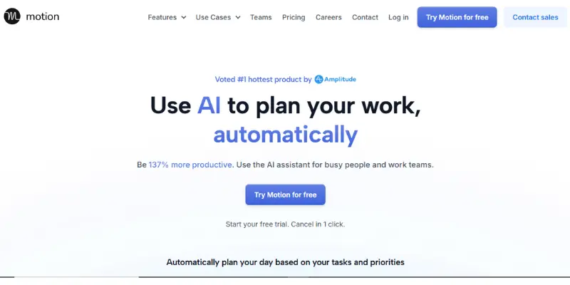 "Motion calendar interface with task scheduling and prioritization powered by AI.