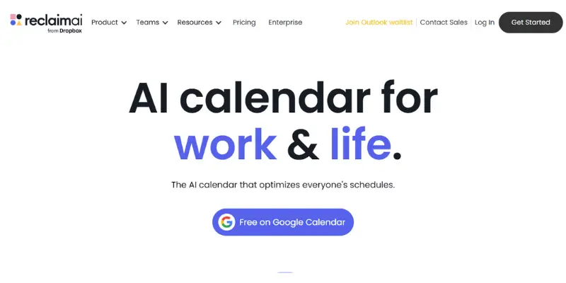 Reclaim AI task and calendar management interface showing AI recommendations for time allocation.