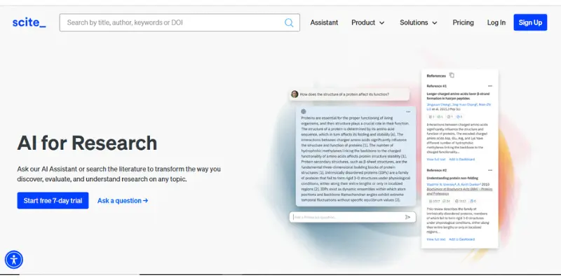 Screenshot of Scite AI tool analyzing research citations.