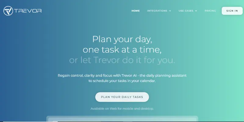 Trevor AI user interface showing task and schedule management powered by AI.
